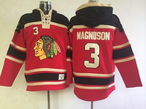 Men's Chicago Blackhawks #3 Keith Magnuson Red Sawyer Hoodie Sweatshirt Stitched Jersey